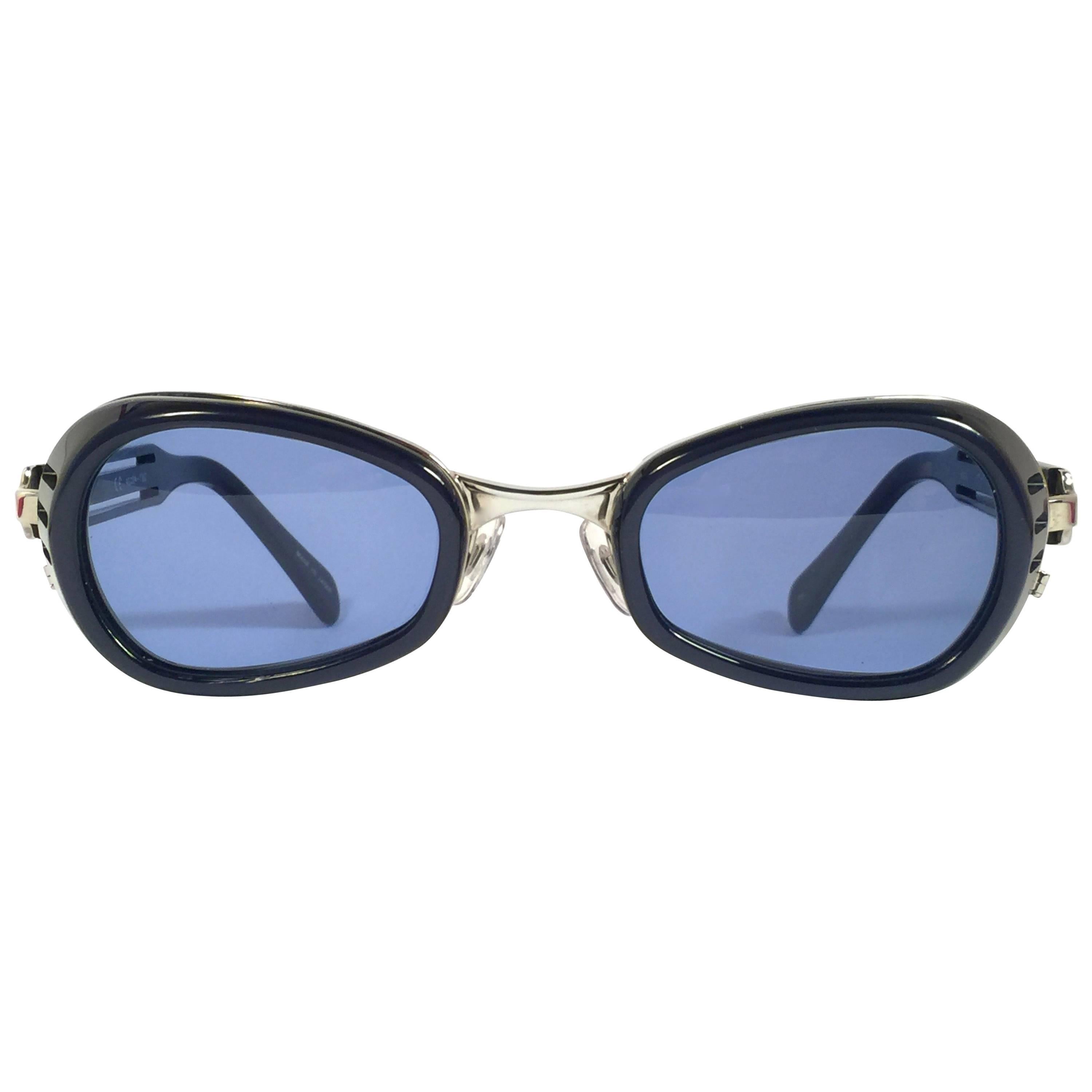 New Vintage Matsuda 10616 Dark Blue & Silver 1990's Made in Japan Sunglasses