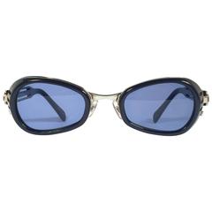 New Retro Matsuda 10616 Dark Blue & Silver 1990's Made in Japan Sunglasses