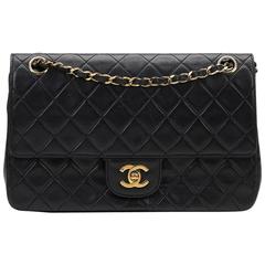 1980s Chanel Black Quilted Lambskin Vintage Medium Classic Double Flap Bag