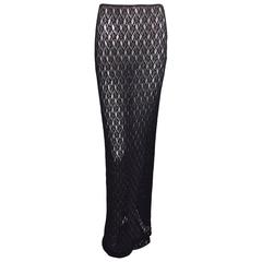 Vintage C. 1997 Dolce & Gabbana Sheer Mesh Lace Long Black Wiggle Skirt 40