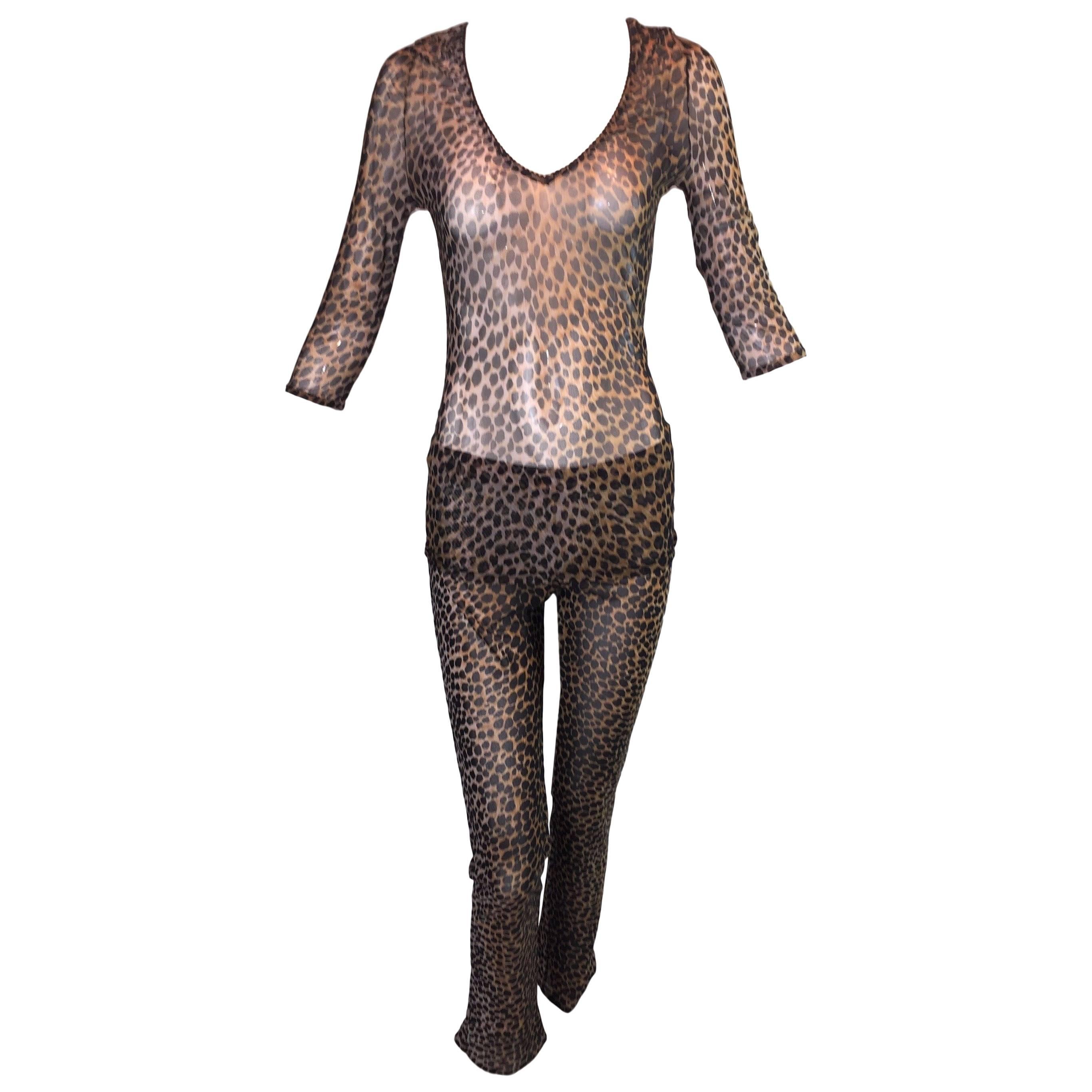 1990's Dolce & Gabbana Sheer Mesh Leopard Pants & Top Ensemble XS/S
