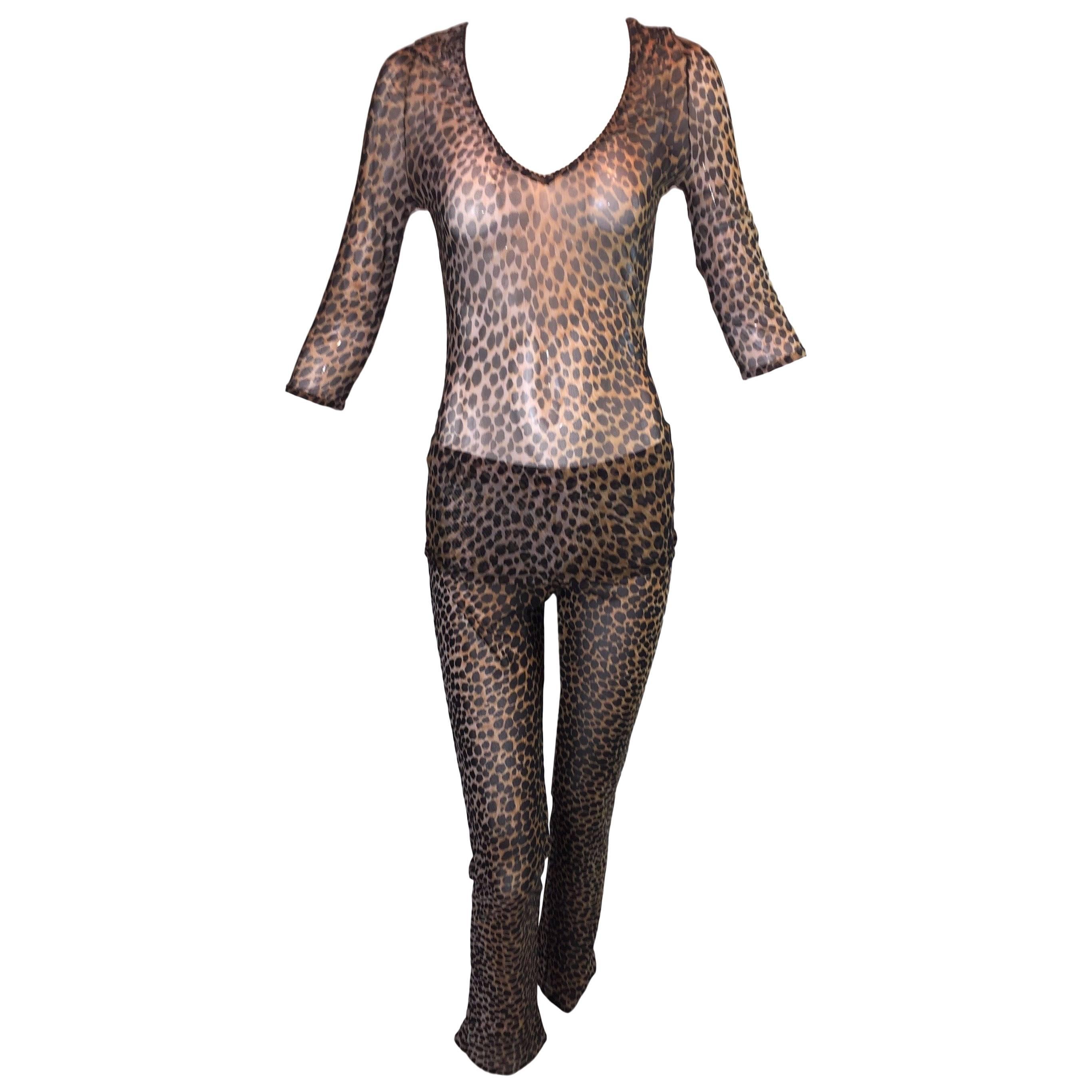 1990's Dolce & Gabbana Sheer Mesh Leopard Pants & Top Ensemble XS/S 