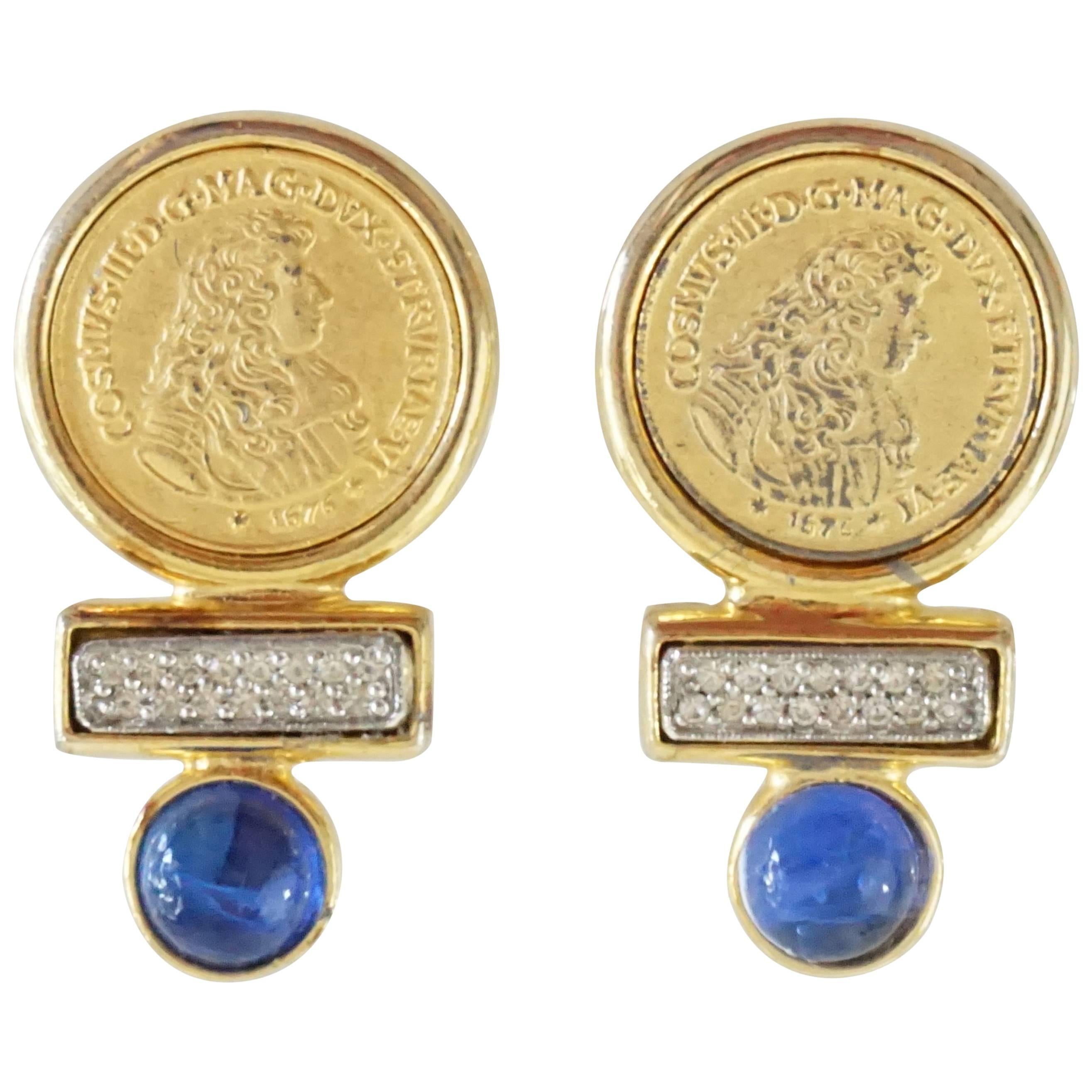 Ben Amun Gold Coin Rhinestone Earrings 