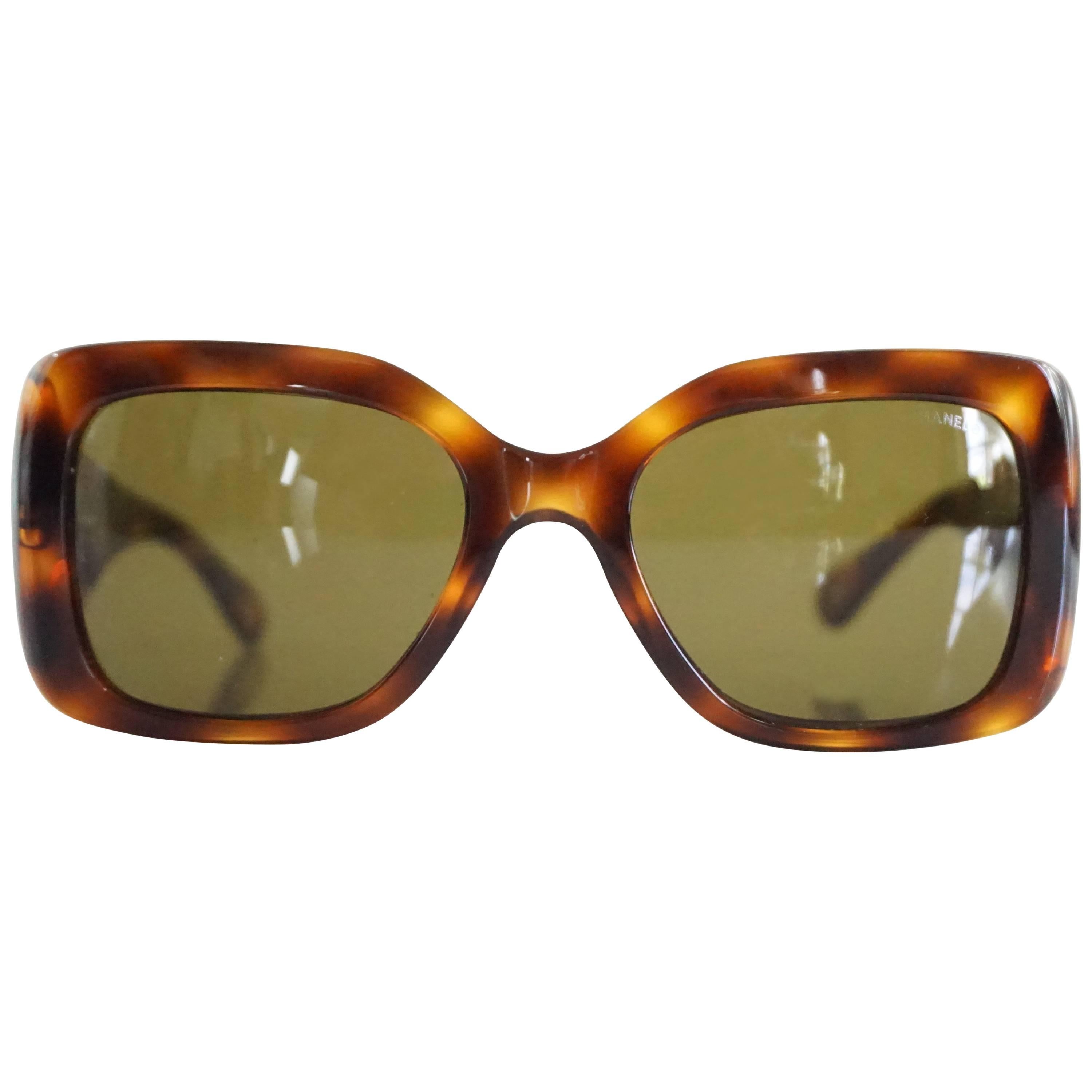 Chanel Tortoise Shell Sunglasses with Quilted Sides