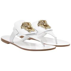  New VERSACE Palazzo white leather flat thong sandals 