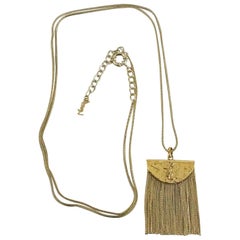 Yves Saint Laurent Golden Brass Fringe Pendant Long Necklace