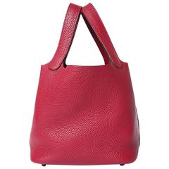 Hermes Handbag "Picotin 18" T. Clemence Leather Red Grenade Color PHW