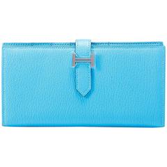 Hermes "Bearn" Wallet Mysore Goatskin 7M Blue Azteque Color PHW