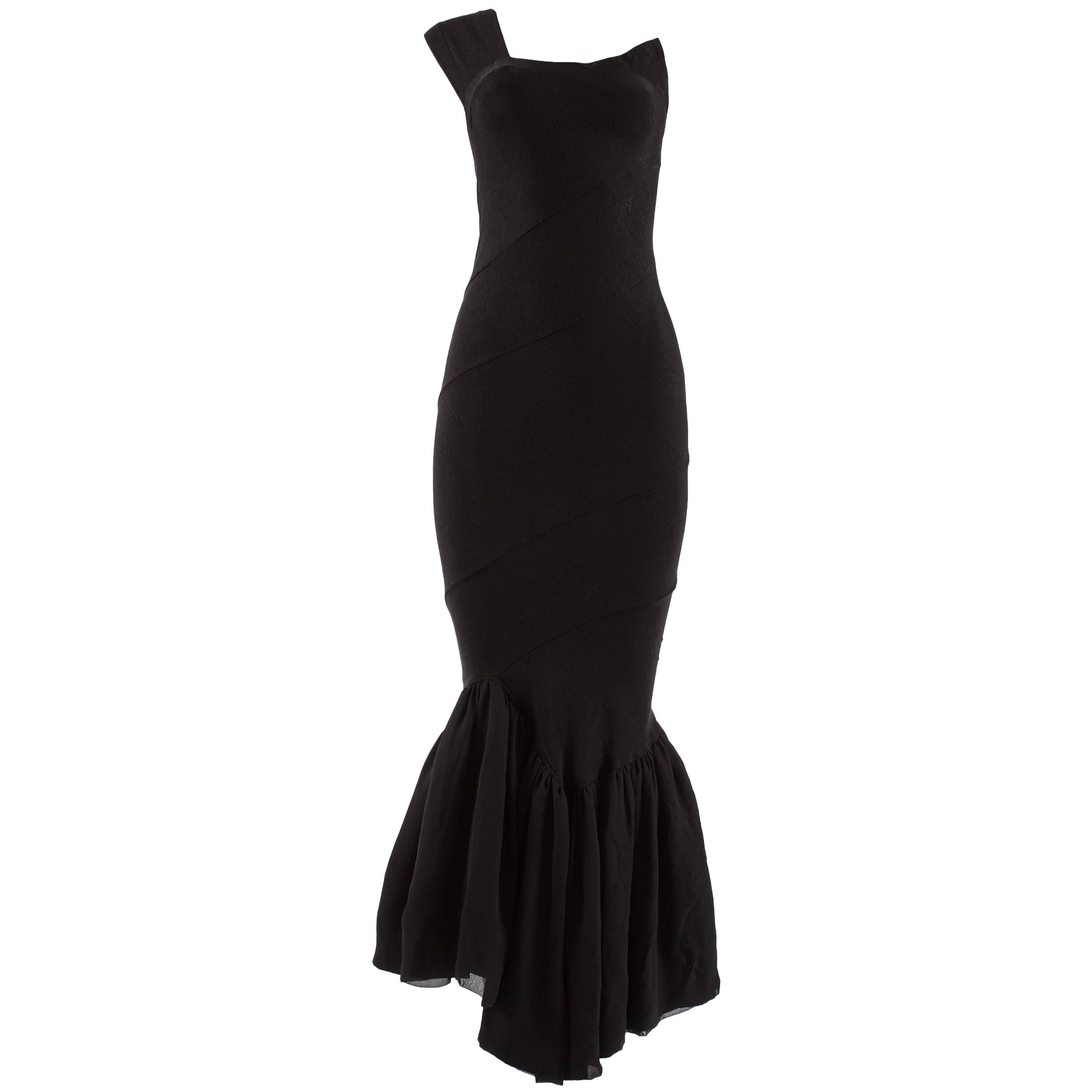 Comme des Garcons Spring-Summer 1986 black bias cut evening dress