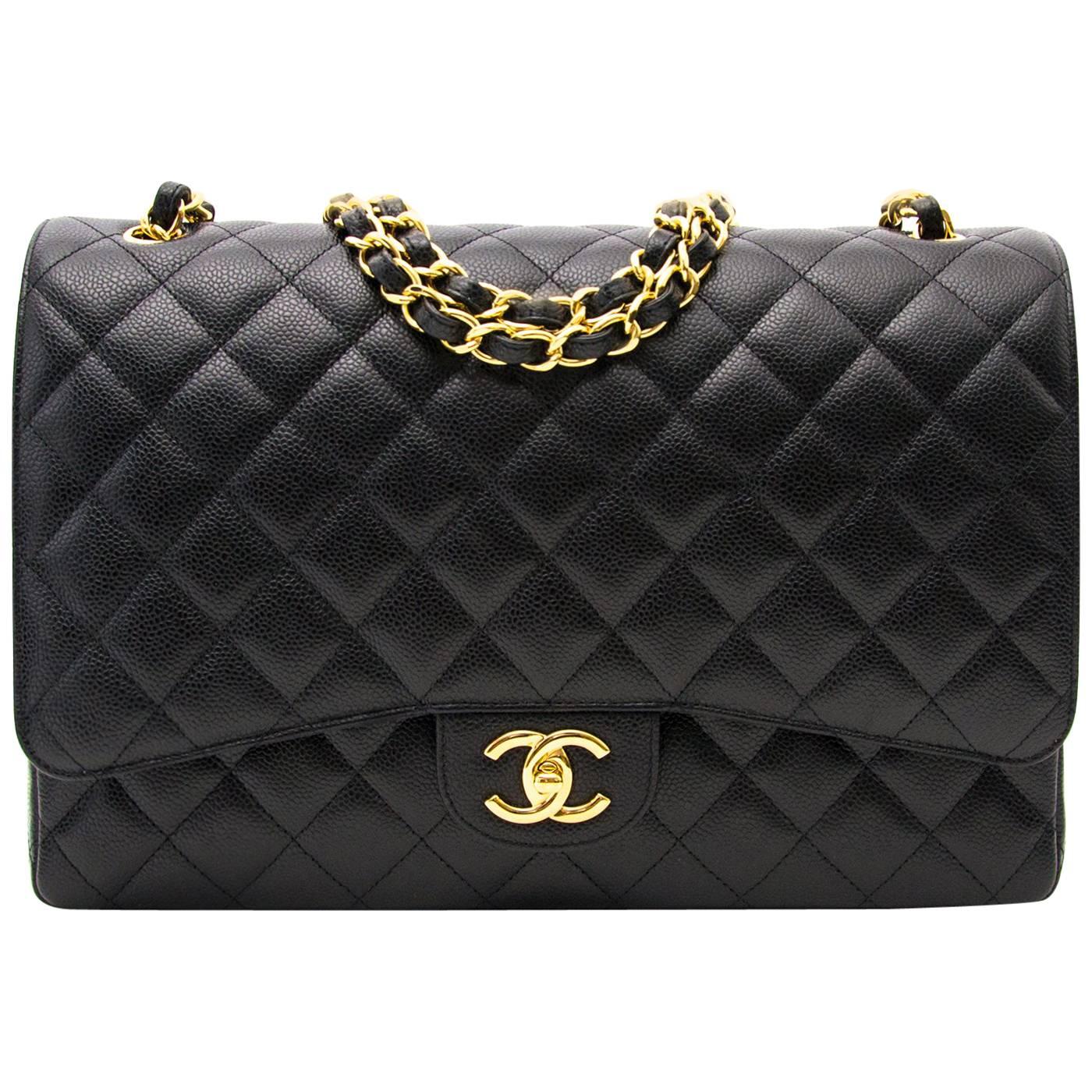Chanel Black Maxi Caviar Classic Double Flap Bag 