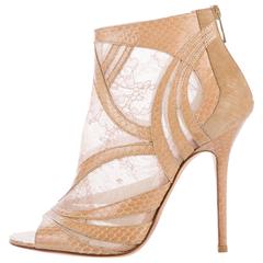 Jimmy Choo New Nude Snake Leather Open Toe Ankle Booties Heels