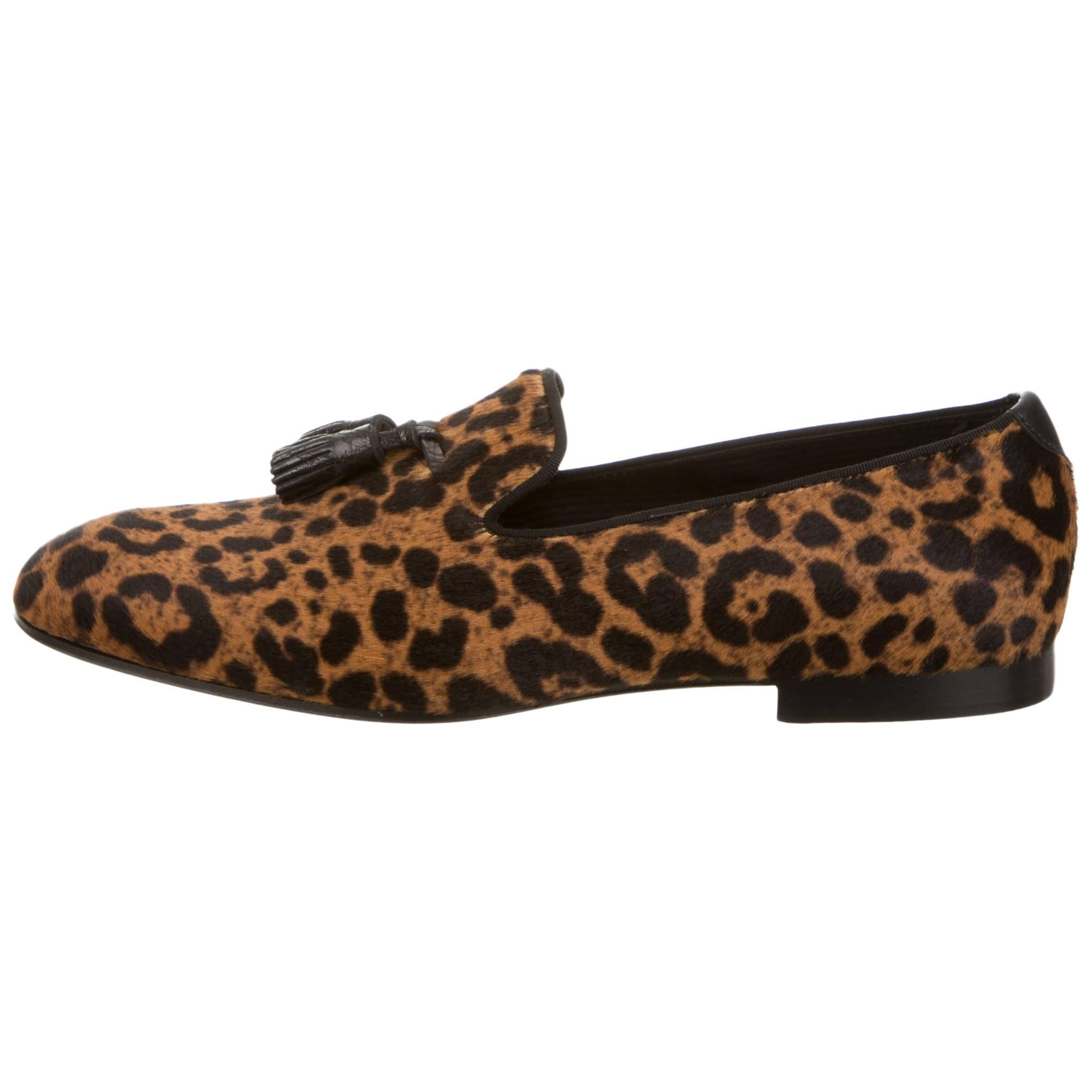 Tom Ford New Men's Leopard Print Loafers Flats Slippers Shoes in Box For Sale