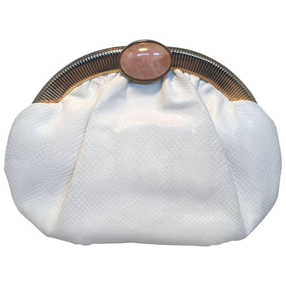 Judith Leiber Vintage White Lizard Leather Clutch 