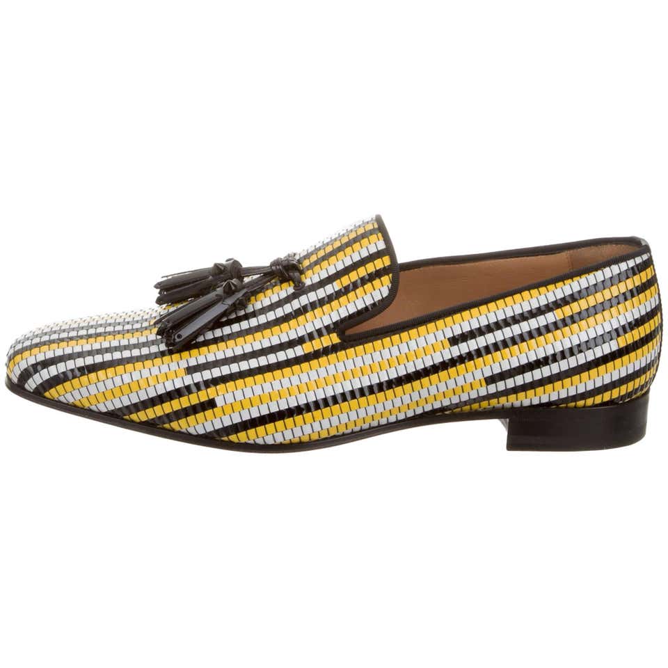 Christian Louboutin New Men's Striped Leather Loafers Flats Slippers at ...