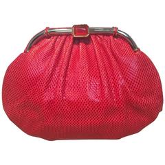 Judith Leiber Vintage Red Lizard Leather Clutch