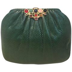 Judith Leiber Vintage Green Lizard Clutch 11
