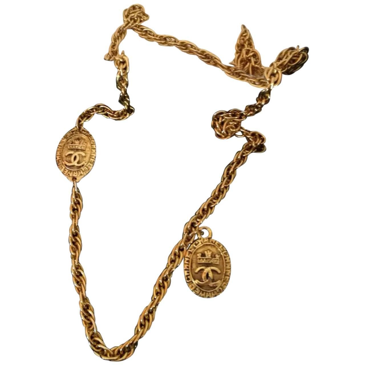 Chanel Gold Tone with CC crown pendants