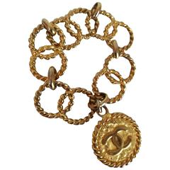 Chanel Gold tone CC Logo Pendant Bracelet 3