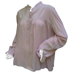 Saint Laurent Rive Gauche Mauve Pink Silk Tunic Blouse ca 1970s