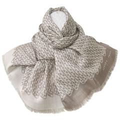 Hermes Reversible woven scarf Curb Chain Cashmere Silk Etoupe Beige 186 cm