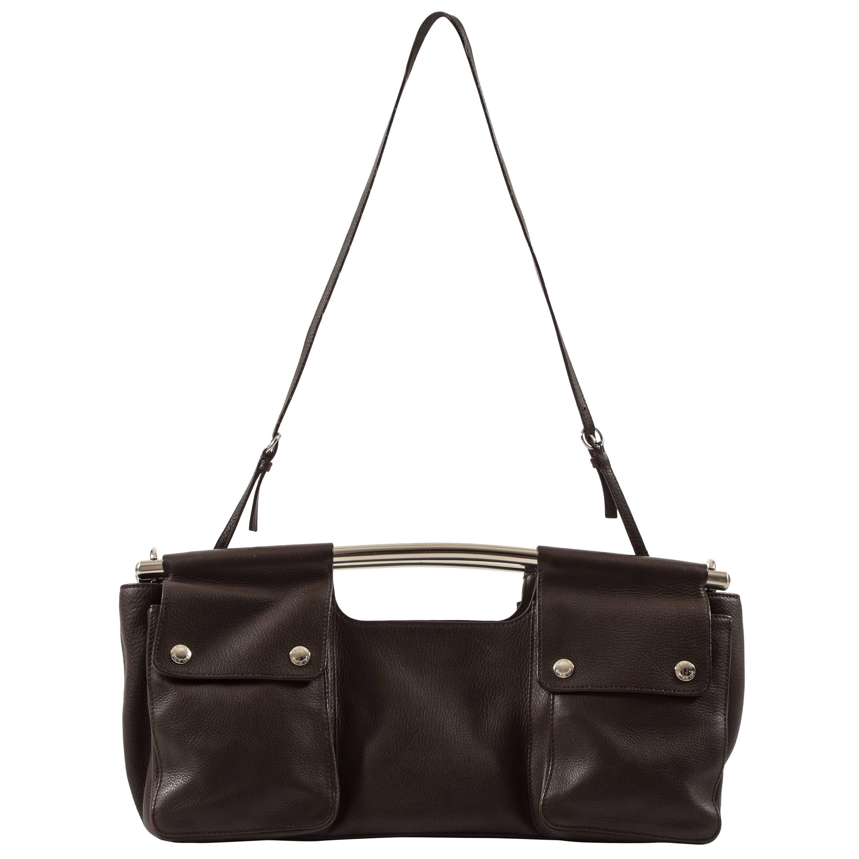 Prada Spring-Summer 2003 brown leather metal bar bag