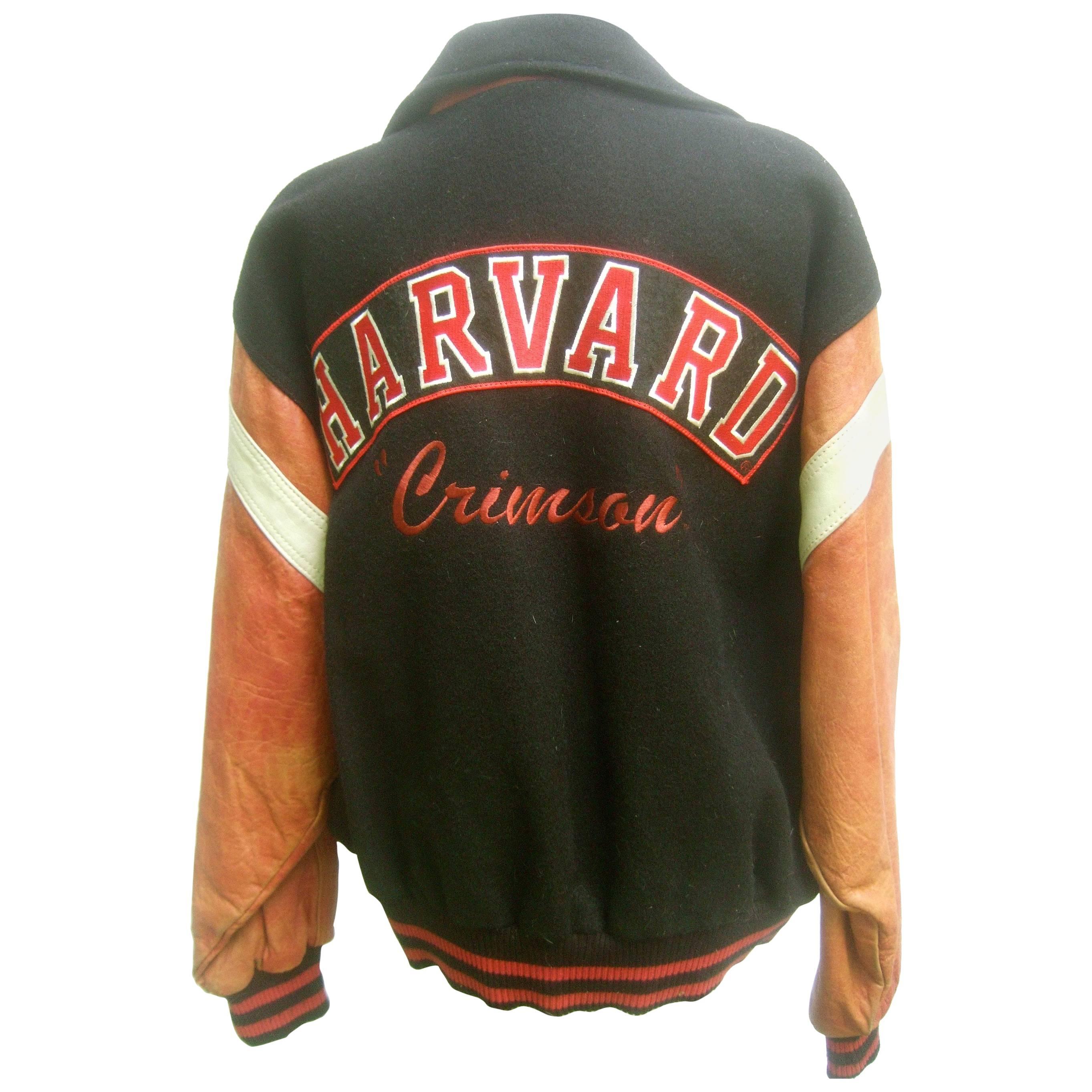 Harvard Leather and Wool Collegiate Jacket ca 1980s 