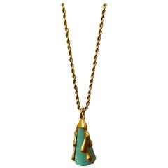 Oscar de la Renta Gold tone and Turquoise Coral and Shell Long Necklace 3