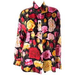 Vintage Gucci Rose Print Floral Silk Shirt