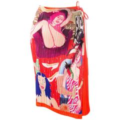 Issey Miyake Lovers Print Pleats Please Pleated Skirt