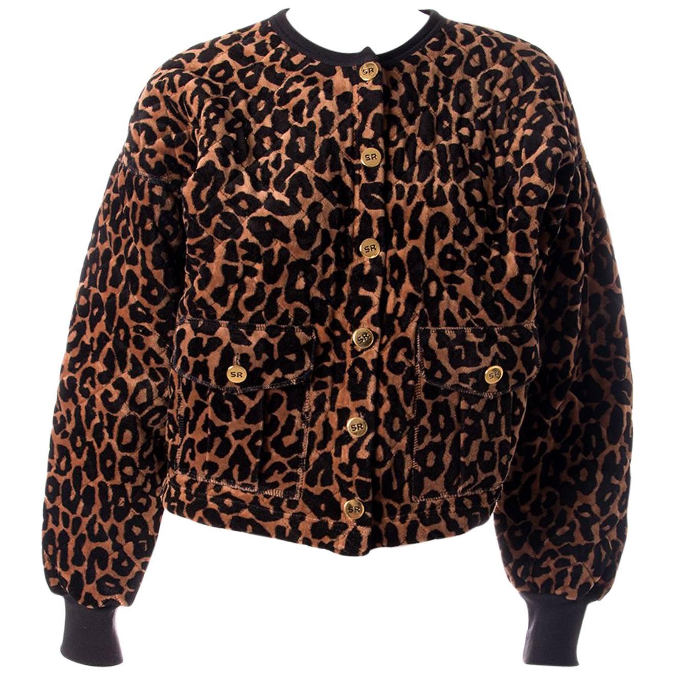 Sonia Rykiel 80s Leopard Animal Print Quilted Jacket For Sale