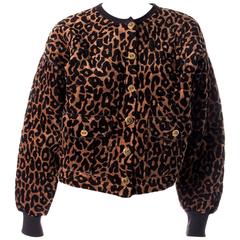 Vintage Sonia Rykiel 80s Leopard Animal Print Quilted Jacket