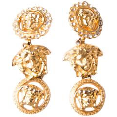 Gianni Versace Medusa Head Rhinestone Drop Earrings