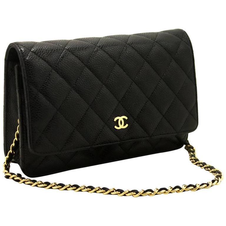 CHANEL Caviar Wallet On Chain WOC Black Shoulder Bag Clutch Gold For Sale at 1stdibs