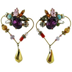 Christian Lacroiix Vintage Jewelled Heart Dangle Earrings