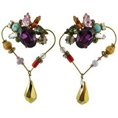 Christian Lacroiix Vintage Jewelled Heart Dangle Earrings 3