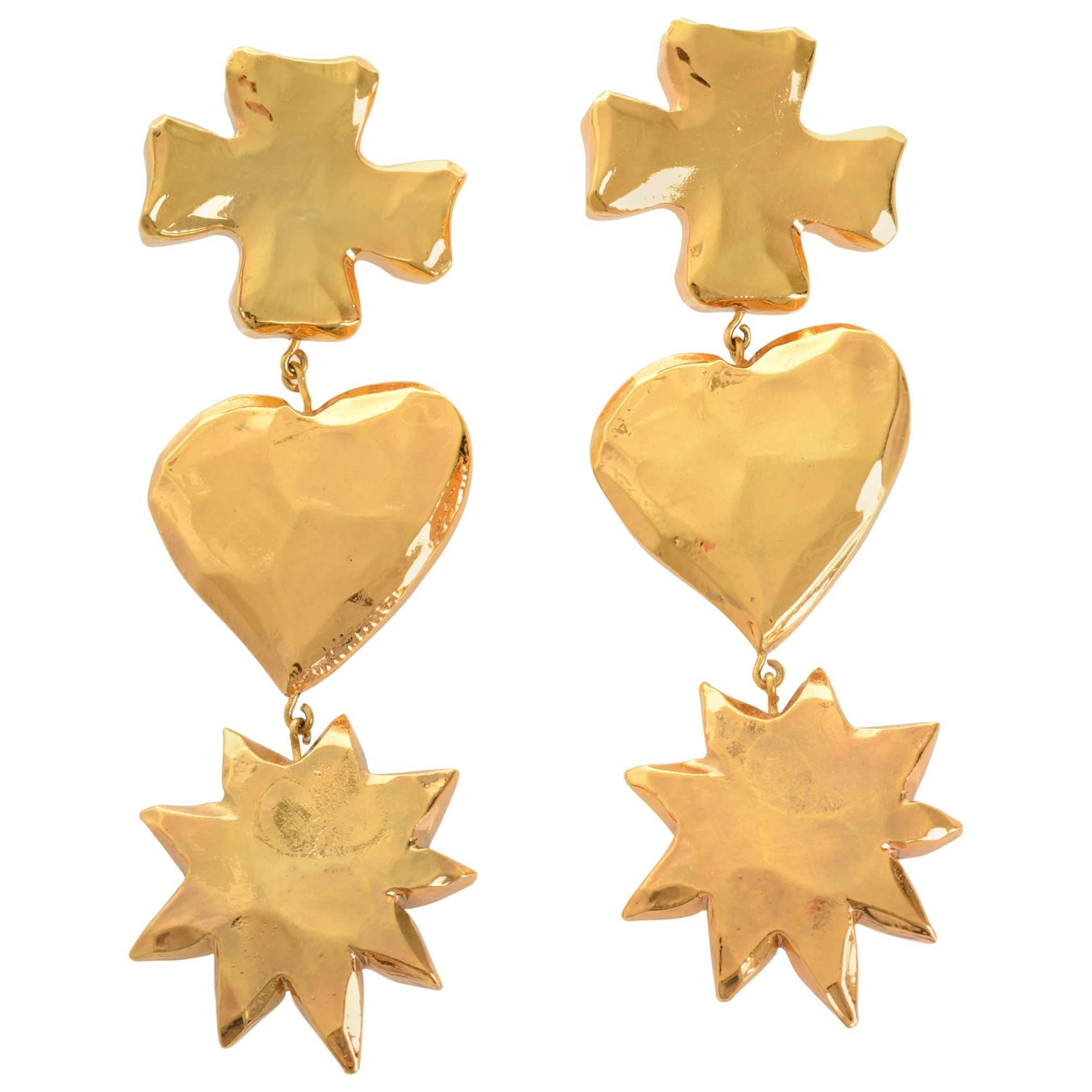 1980s CHRISTIAN LACROIX Heart Star Cross Earrings For Sale