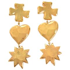 1980s CHRISTIAN LACROIX Heart Star Cross Earrings