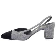 5/9 Chanel Schwarze und graue Slingback-Pumps Gr. 41