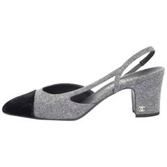 5/9 Chanel Black and Grey Slingback Pumps Sz 41