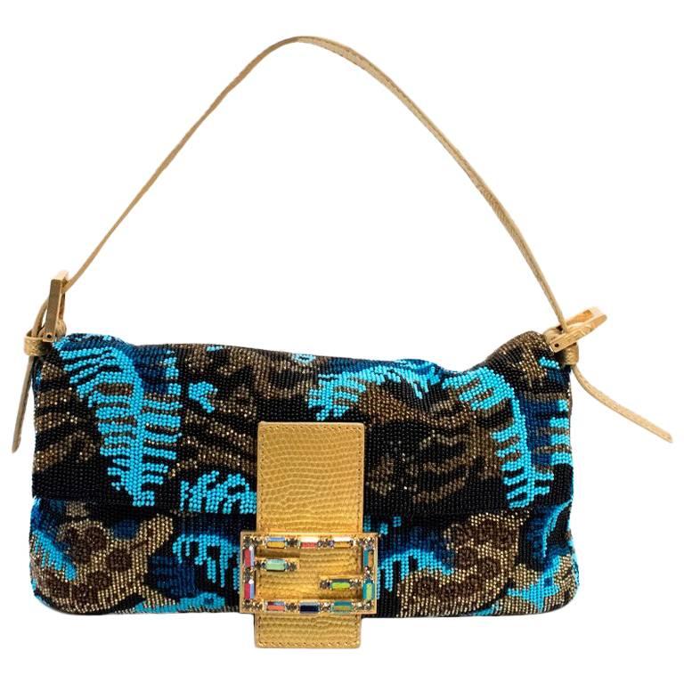 Fendi Beaded Baguette Bag With Gold Tone Trims For Sale