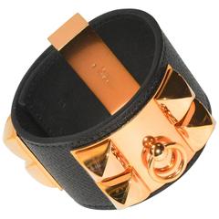 Iconic Hermes Pink Gold Collier de Chien bracelet with Black Leather 2