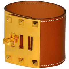 Stunning New Hermes Cognac "Kelly Dog" Cuff 4