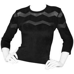 Alaia Black Chevron Mesh Long-sleeve Top Sz IT36