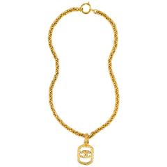 Chanel Vintage Gold Tone 'CC' Dog Tag Pendant Necklace
