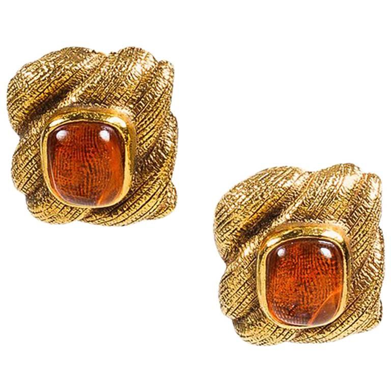 Chanel Vintage Braided Gripoix Stone Clip On Earrings For Sale