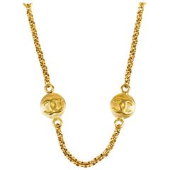 Chanel Vintage Gold Chain Link 'CC' Medallion Station Strand Necklace