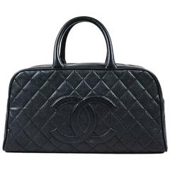 Chanel Black Caviar Leather Quilted 'CC' Top Handle Bowler Bag
