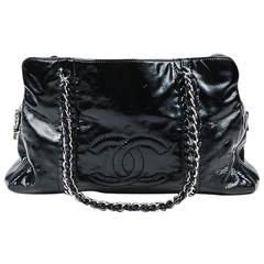 Chanel "Luxe Ligne" Black Patent Leather Chain Strap Shoulder Tote Bag