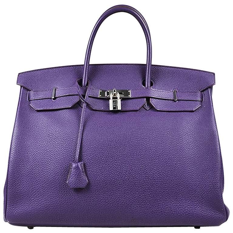 Hermes Cassis Purple Grained Togo Leather "Birkin 40" Satchel Tote Bag For Sale