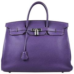 Hermes Cassis Purple Grained Togo Leather "Birkin 40" Satchel Tote Bag